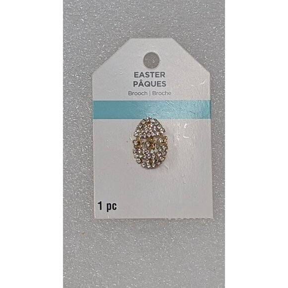 Easter Pâques Brooch Nickel-Free Gold Tone with Rhinestones - Picture 1 of 2